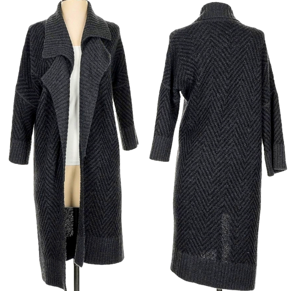 Kinross Double Knit Cashmere Open Front Long Cardigan Sweater